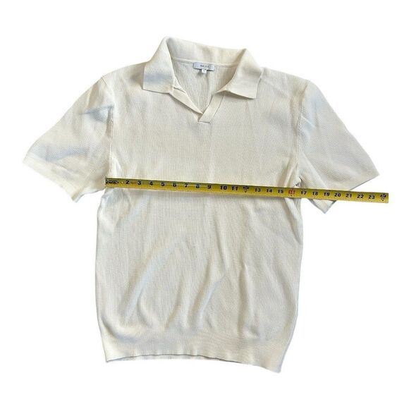 Reiss Mens Large Textured Knit Open Collar Polo Shirt White - Picture 4 of 10